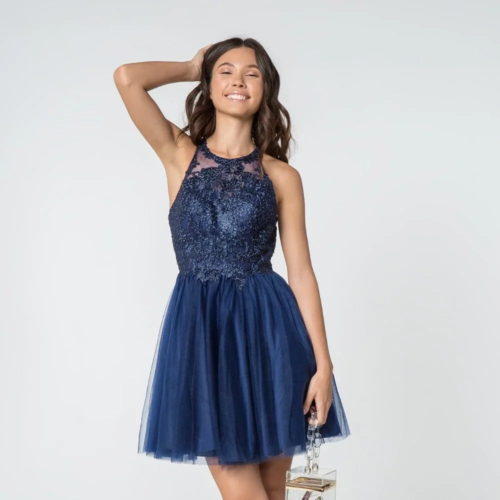 NEW SHORT BABY DOLL SLEEVELESS TULLE DRESS WITH STRAPS AND ZIPPER BACK GS2809